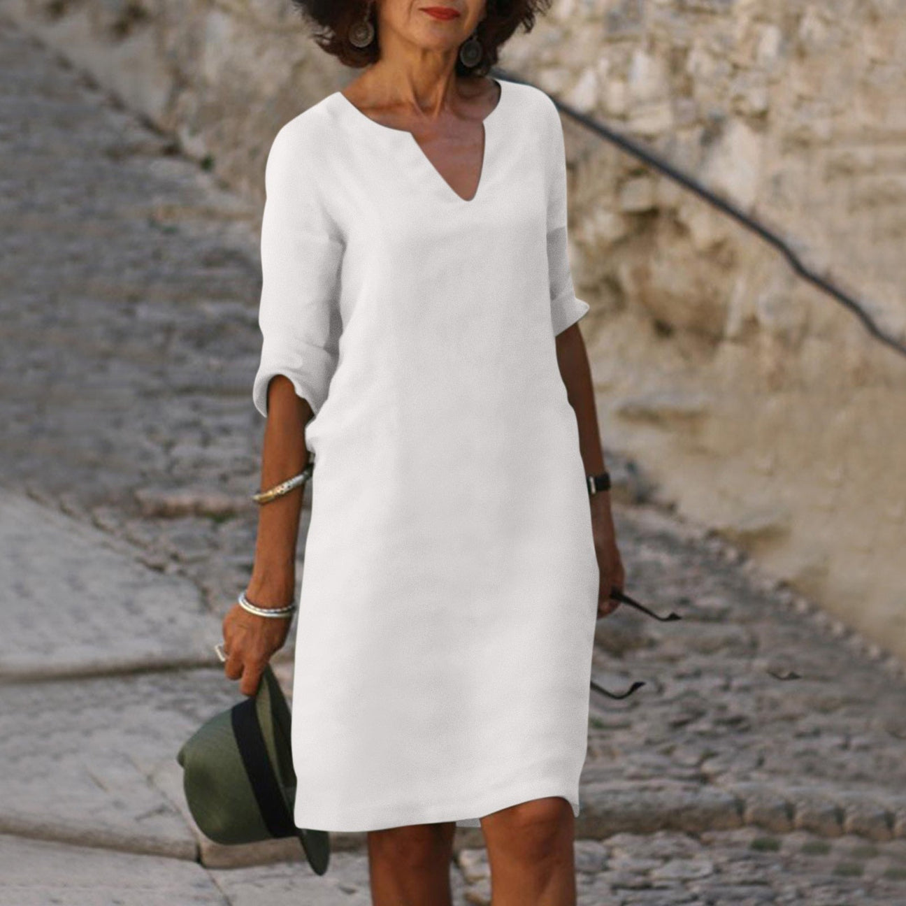 Adele - Comfortable V-Neck Dress