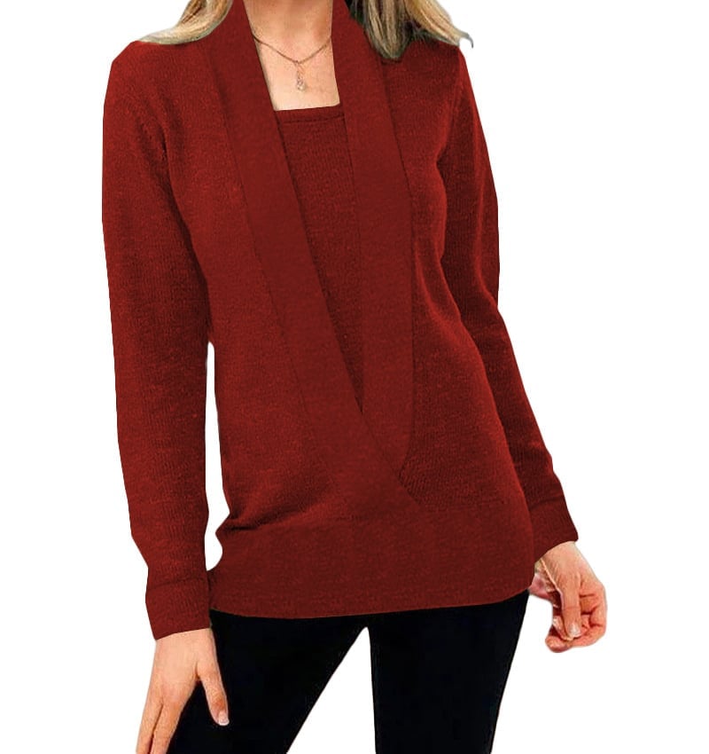 Dame Solid Farve Strikket Sweater