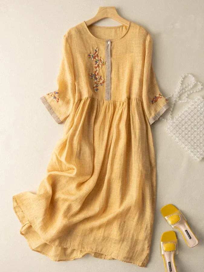 Anoshka - Cotton and Linen Dress in Ethnic Style
