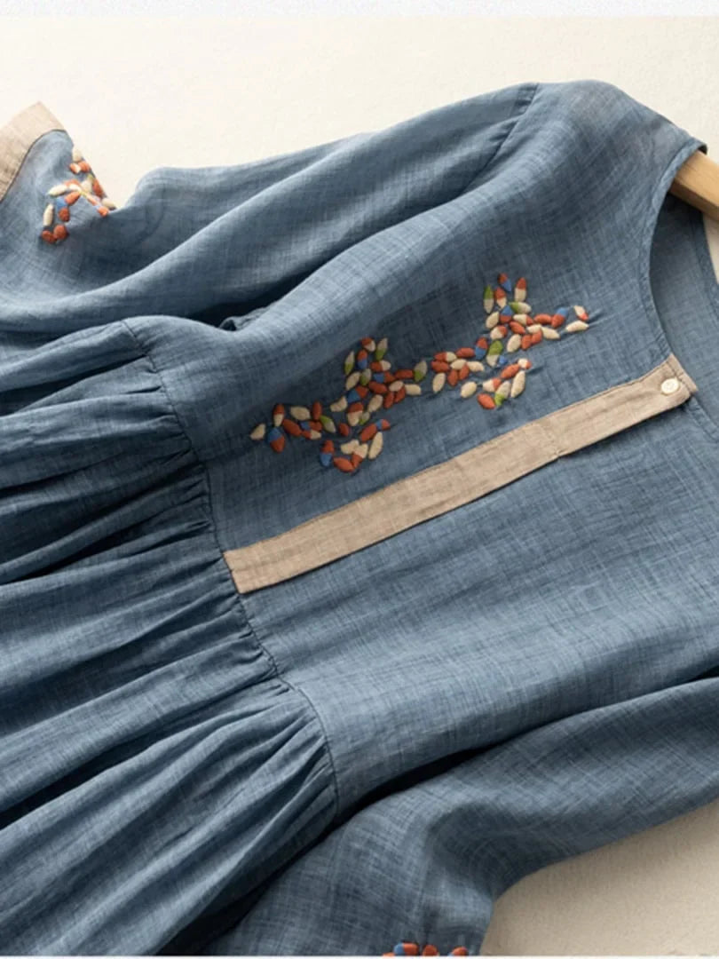Anoshka - Cotton and Linen Dress in Ethnic Style