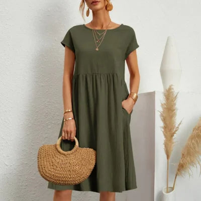 Cotton Round Neck Dress for Women