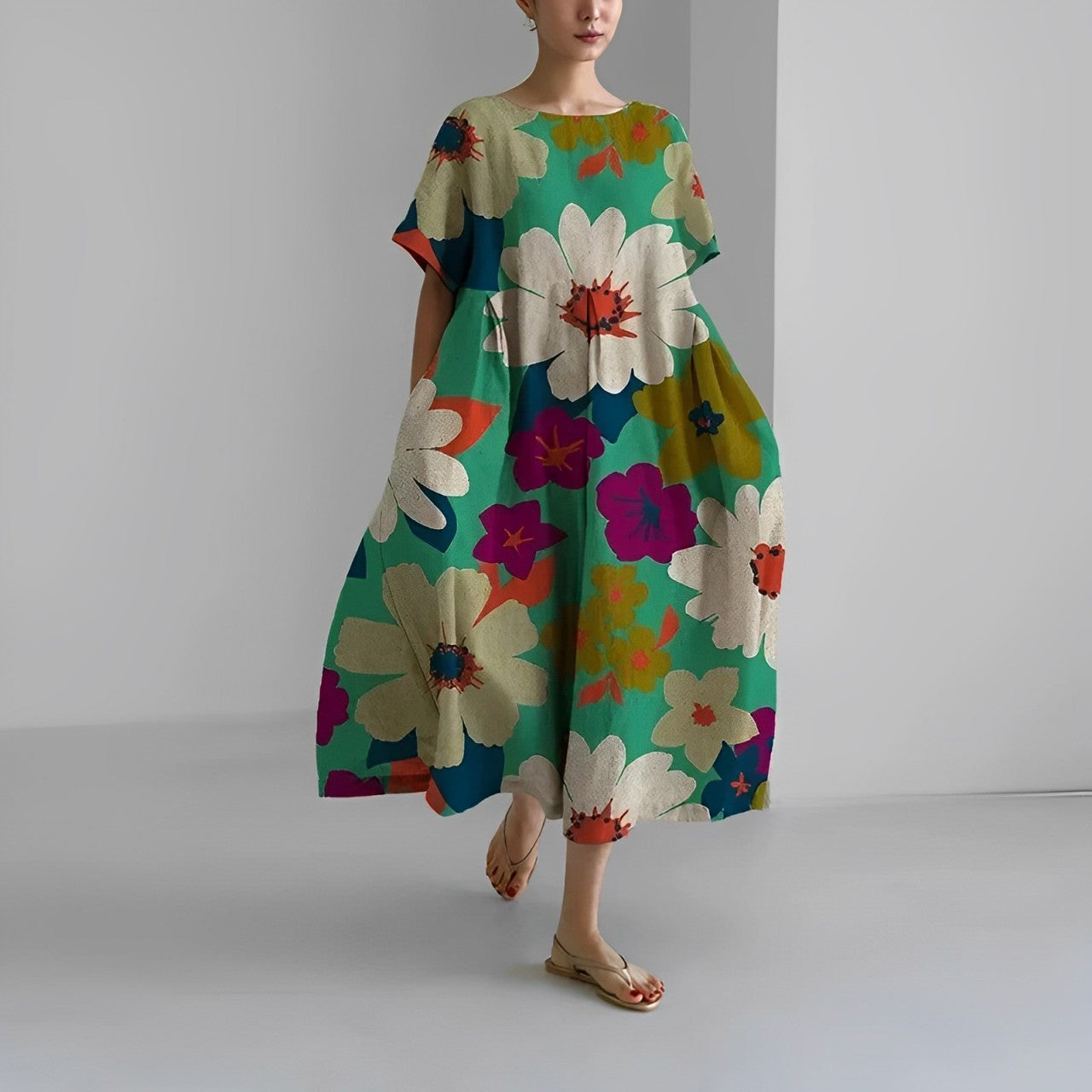 Adelia - Bohemian Dress with Floral Pattern