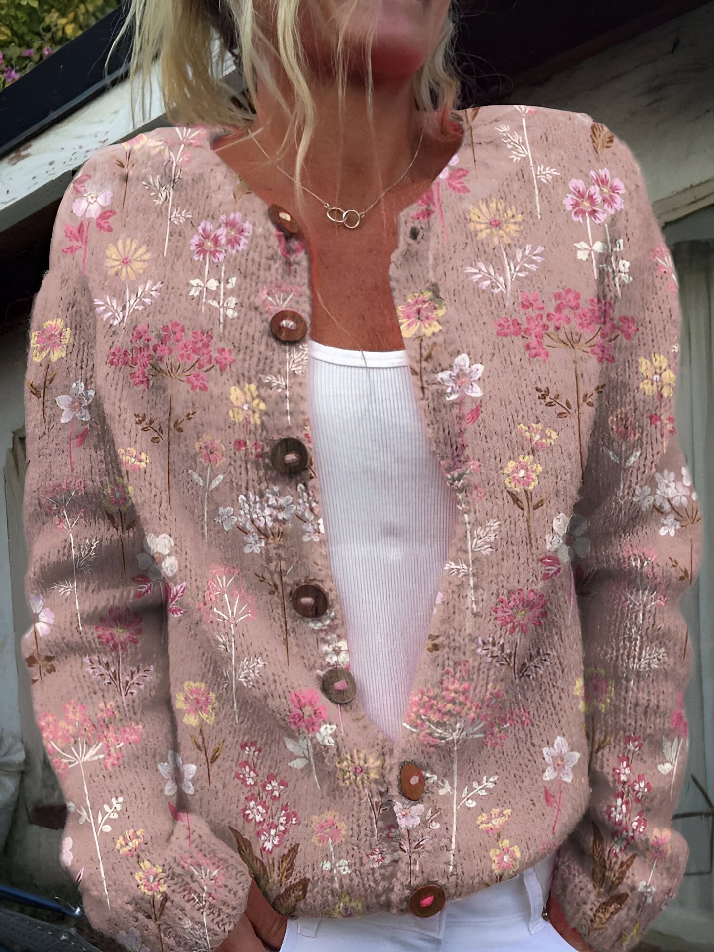 Alvimia - Fashionable Cardigan with Floral Pattern