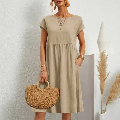 Cotton Round Neck Dress for Women