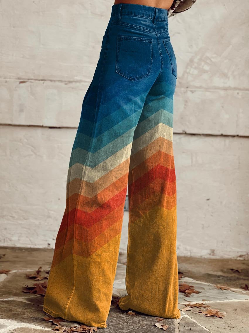 Annemarie - Retro Chevron Wide Leg Trousers