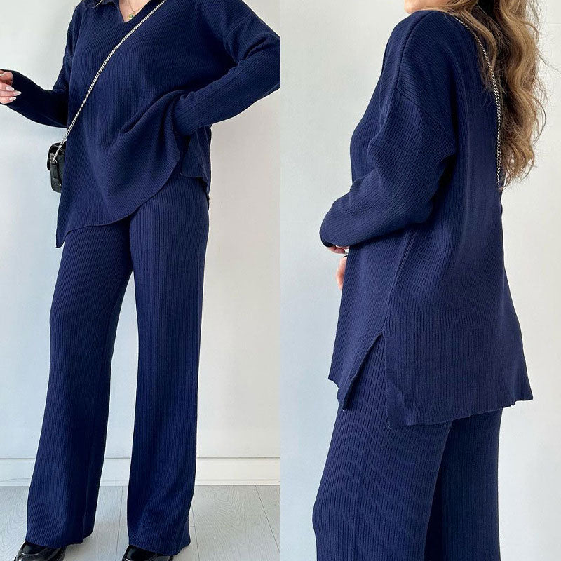 Athina - Casual Two-Piece Set with V-Neck and Slit