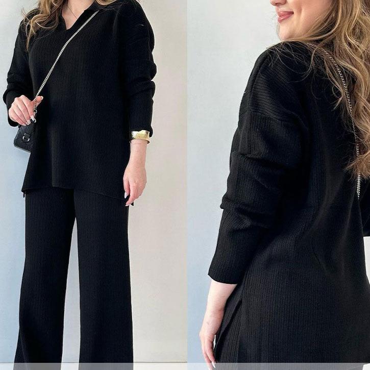 Athina - Casual Two-Piece Set with V-Neck and Slit