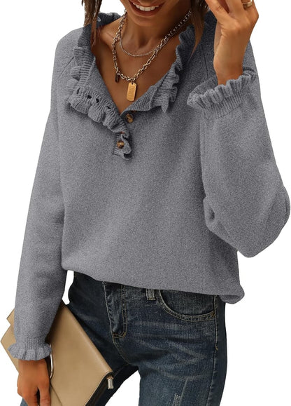 Suzan - Casual Knit Jumper with Ruffle Detail