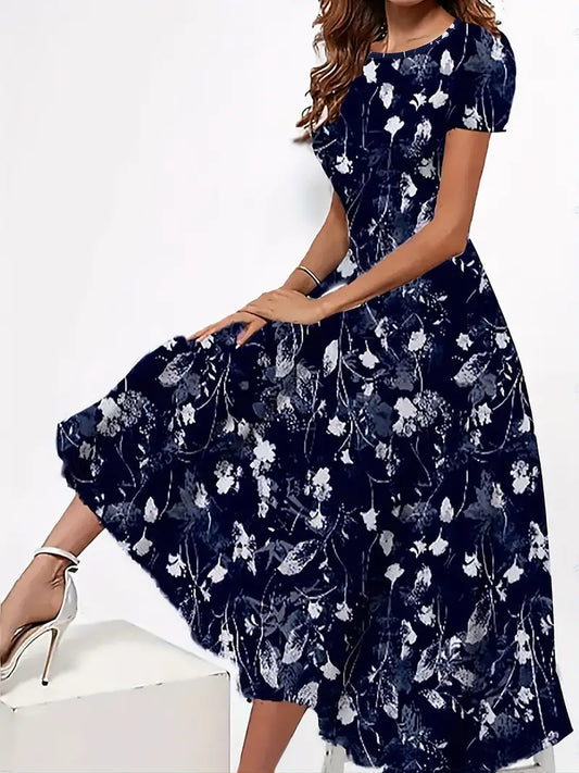 Maria™ - Kjole med Rund Udsnit og Blomsterprint