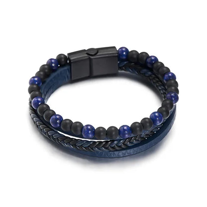 Naturlig Sten Obsidian Magnetisk Spænde Mænds Læderarmbånd