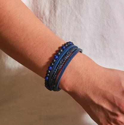 Naturlig Sten Obsidian Magnetisk Spænde Mænds Læderarmbånd