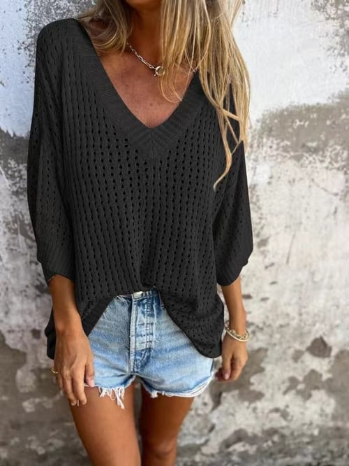 Shilana - Gestricktes Top mit hohem V-Ausschnitt