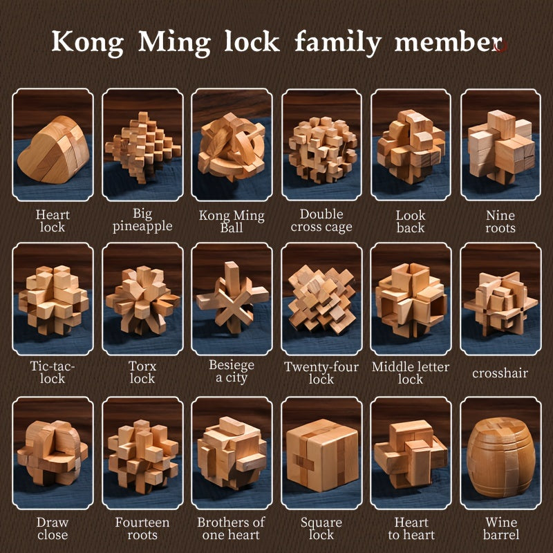 MindPuzzle - Houten Breinbreker Geschenkset met 6 Kongming Slot Puzzels