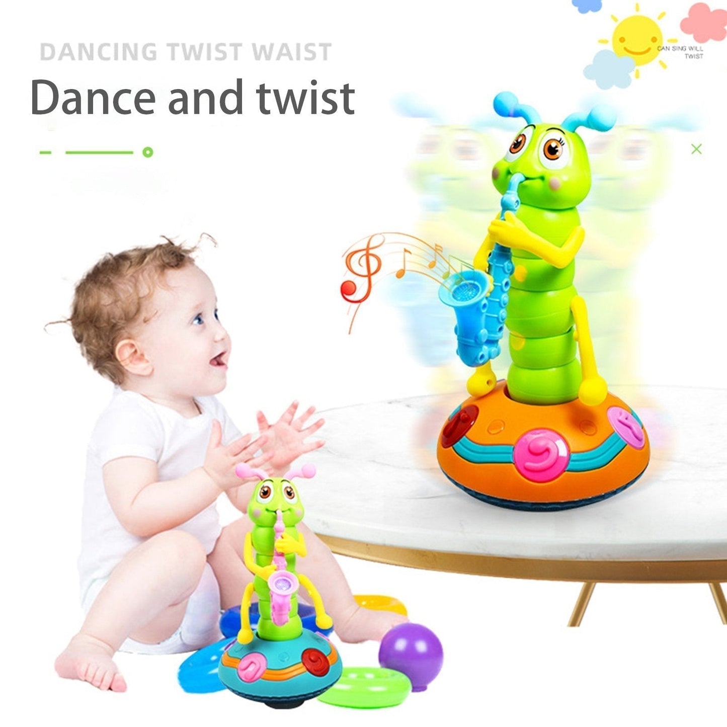 JollyToys™ - dansende larve med farverige lys