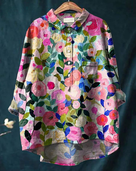 Margaux blomster | Bomulds- og linnedbluse med blomsterprint