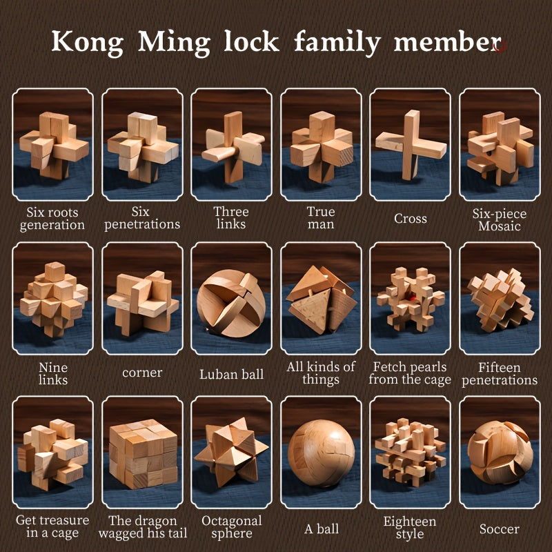 MindPuzzle - Houten Breinbreker Geschenkset met 6 Kongming Slot Puzzels