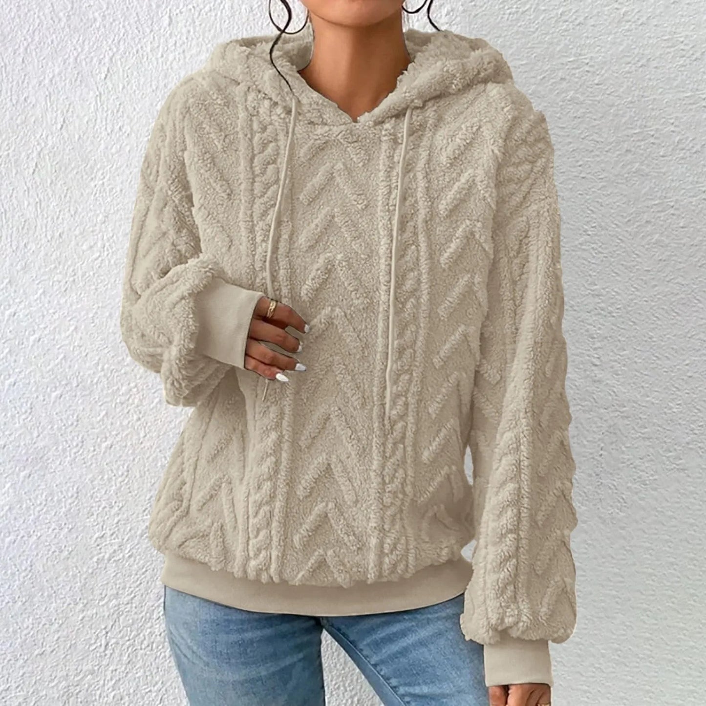 Fester Plüsch-Jacquard-Hoodie mit Dicke