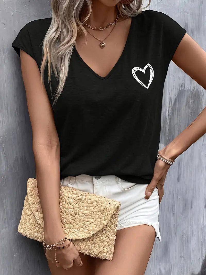 Fritzi™ - T-shirt à col en V avec imprimé cœur