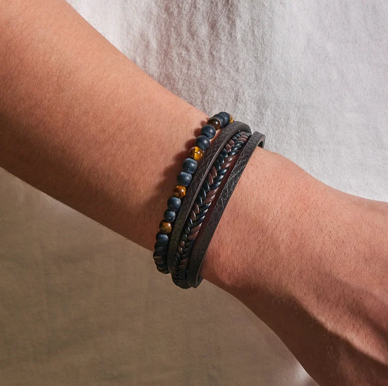 Naturlig Sten Obsidian Magnetisk Spænde Mænds Læderarmbånd