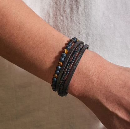 Naturlig Sten Obsidian Magnetisk Spænde Mænds Læderarmbånd