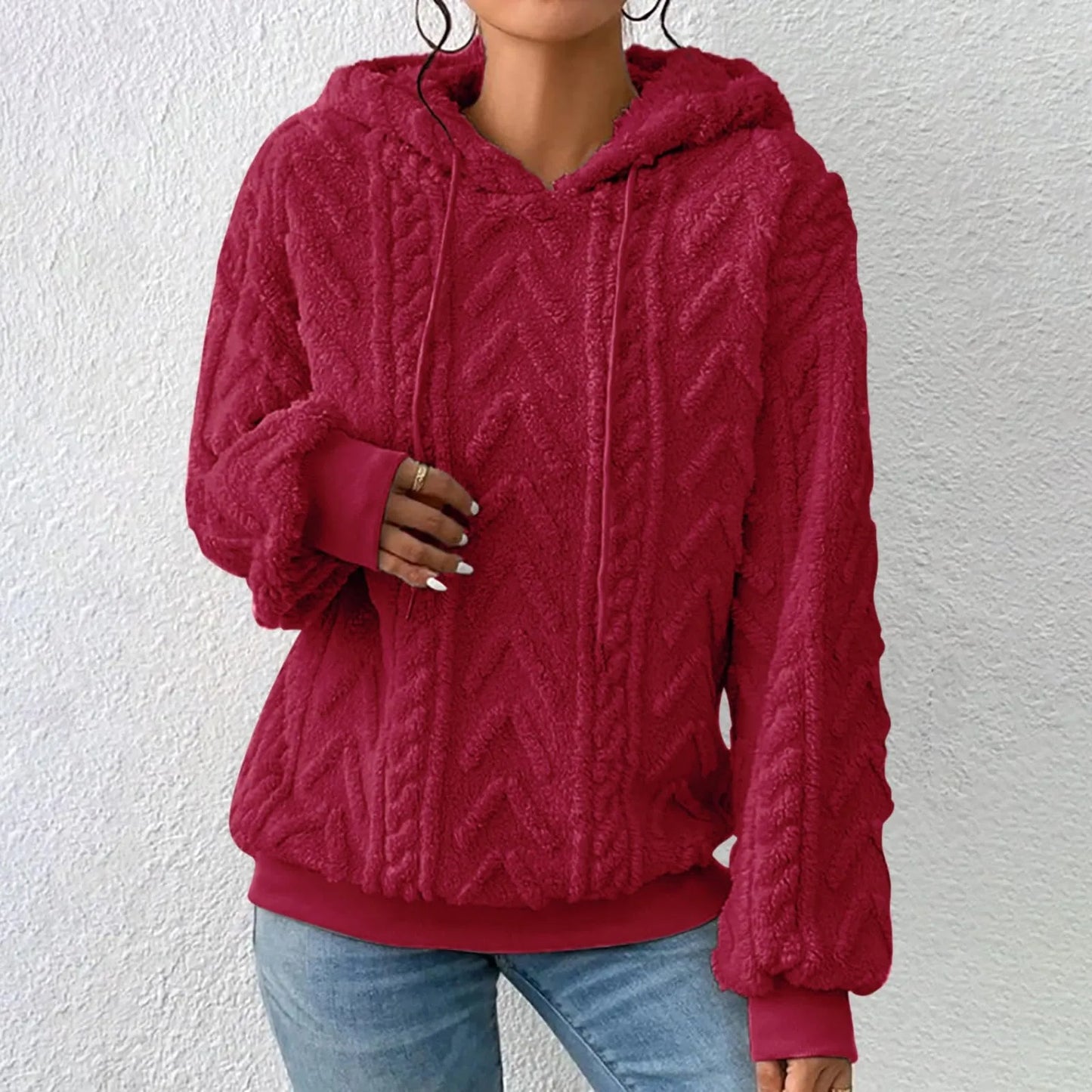 Fester Plüsch-Jacquard-Hoodie mit Dicke
