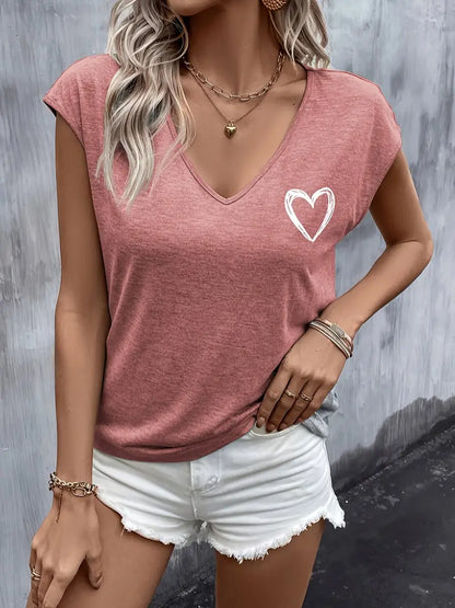 Fritzi™ - T-shirt à col en V avec imprimé cœur