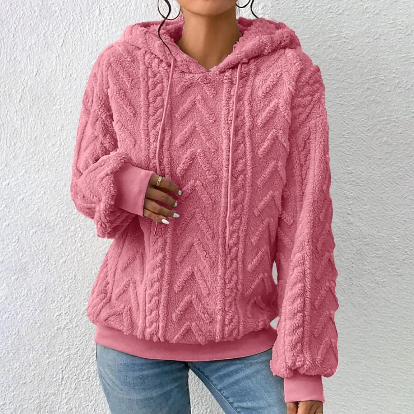 Fester Plüsch-Jacquard-Hoodie mit Dicke