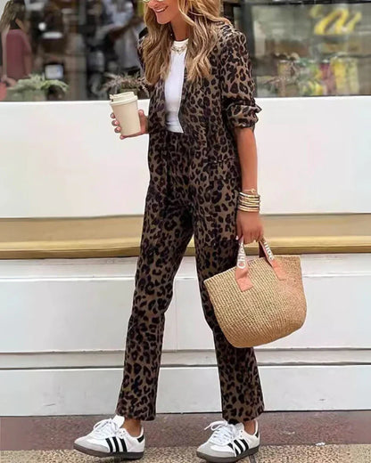 Arila - Leopard Print Jacket & Trouser Set