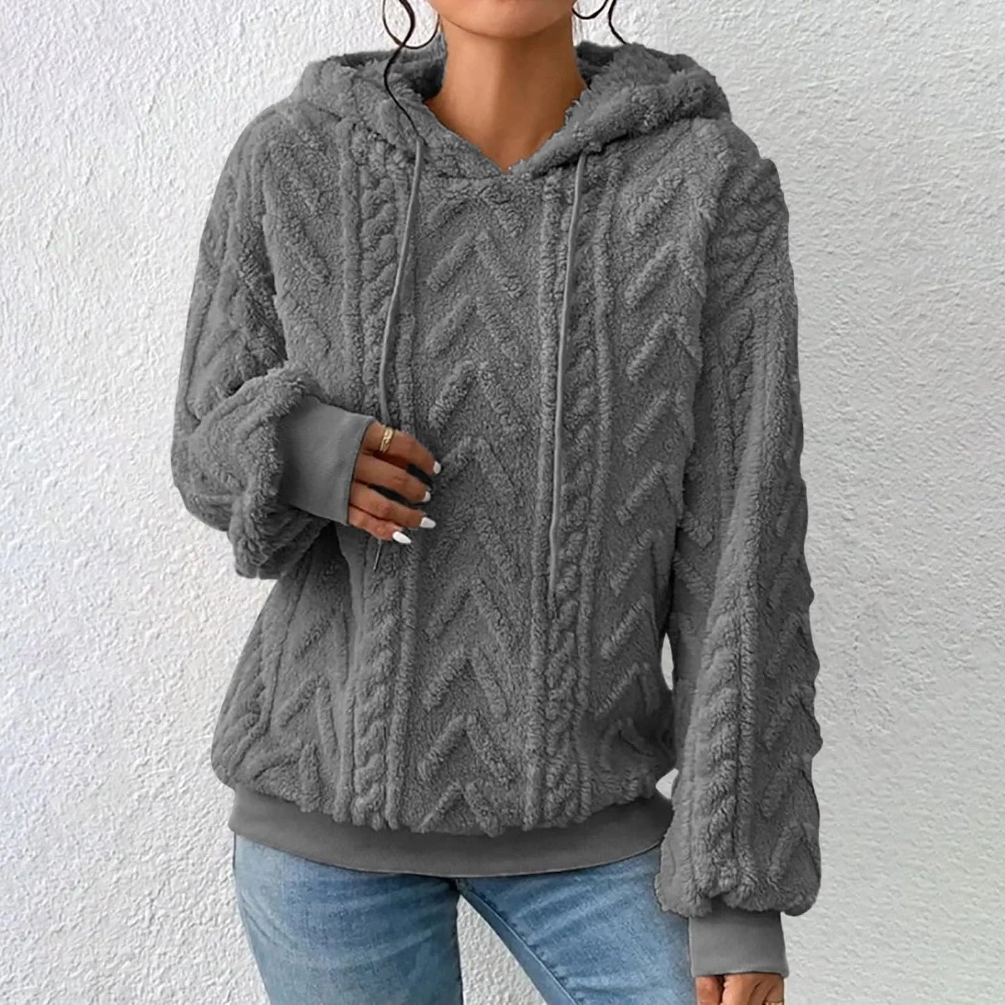 Fester Plüsch-Jacquard-Hoodie mit Dicke
