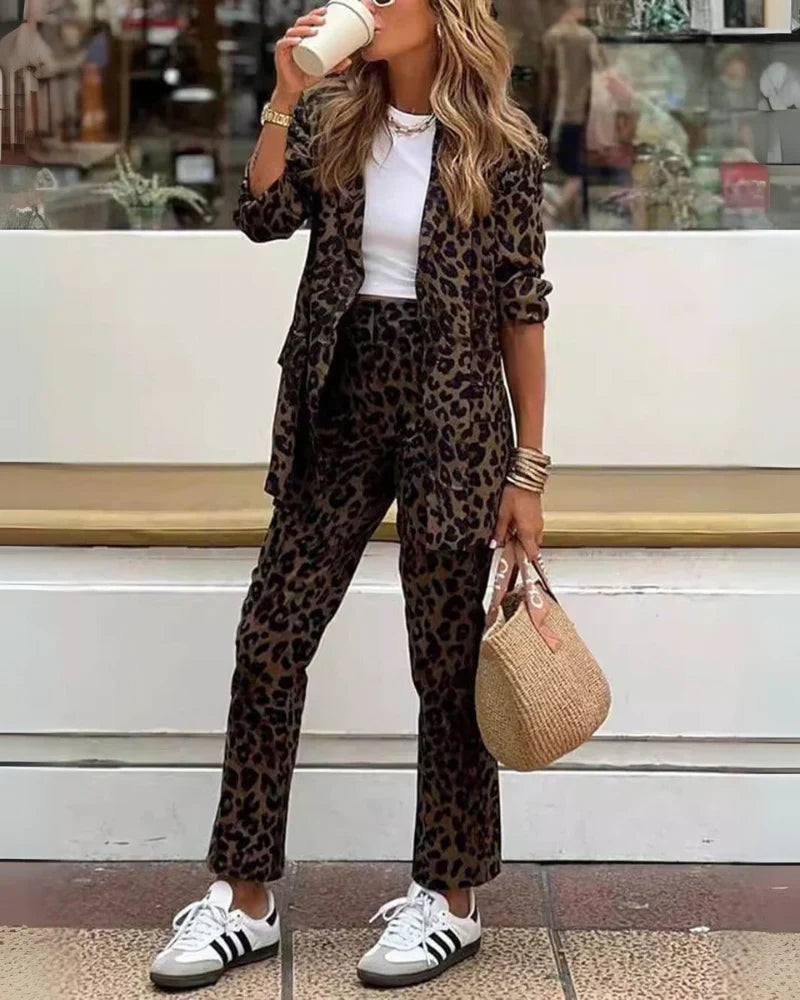 Arila - Leopard Print Jacket & Trouser Set