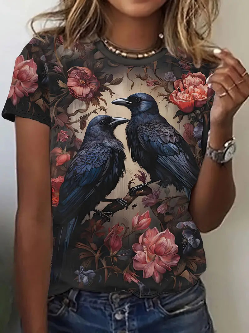 Selina™ - T-shirt Oiseau & Fleur