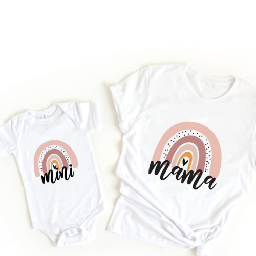 Mini Fashion™ - Mor & Datter - Matchende T-shirt & Romper