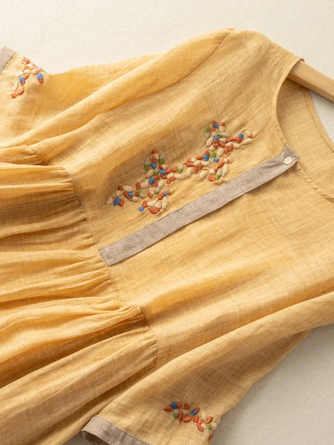 Anoshka - Cotton and Linen Dress in Ethnic Style