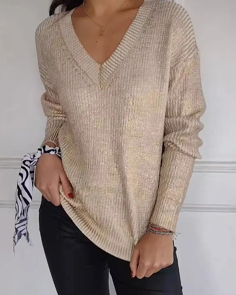 Natasja - Lässiger V-Ausschnitt Pullover