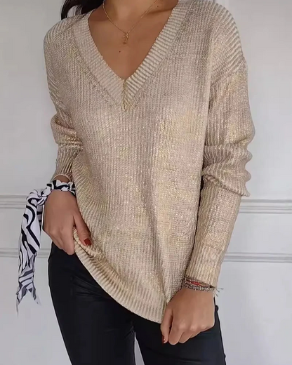 Natasja - Lässiger V-Ausschnitt Pullover