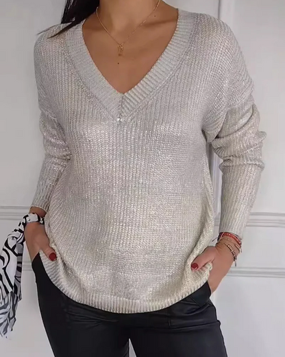 Natasja - Lässiger V-Ausschnitt Pullover