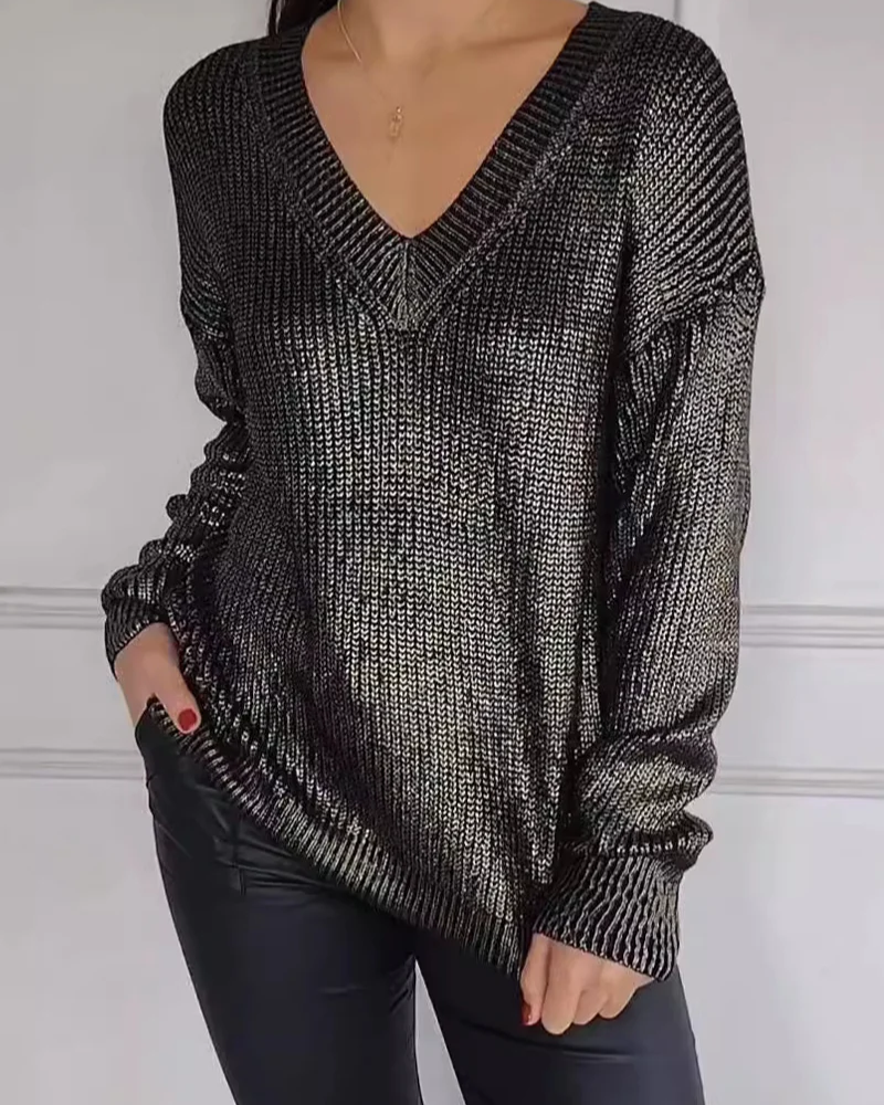 Natasja - Lässiger V-Ausschnitt Pullover