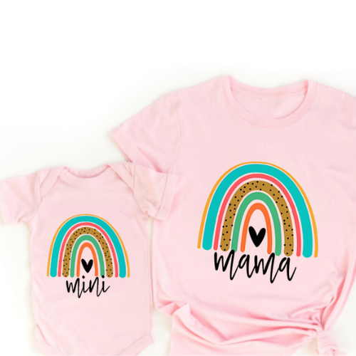 Mini Fashion™ - Mor & Datter - Matchende T-shirt & Romper