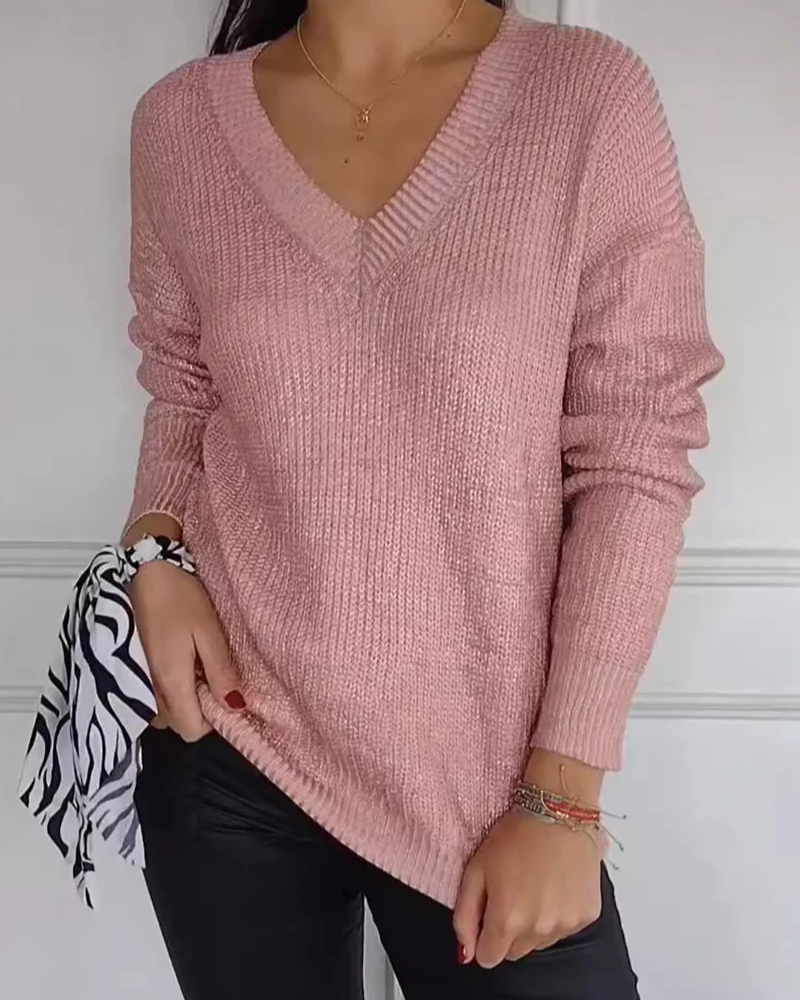 Natasja - Lässiger V-Ausschnitt Pullover