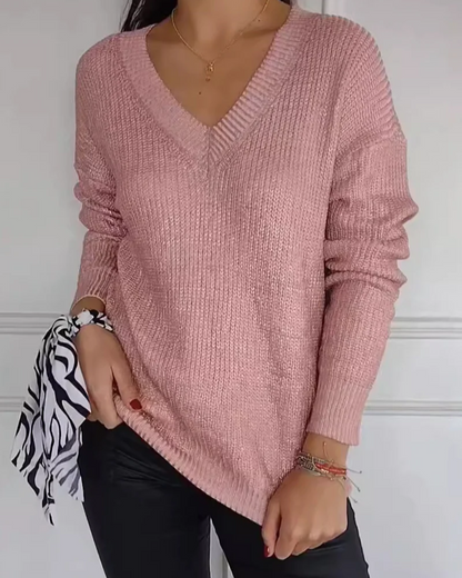 Natasja - Lässiger V-Ausschnitt Pullover