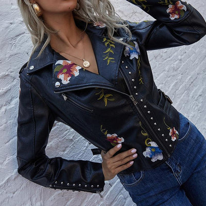 Kymber – Floral Pattern Leather Jacket
