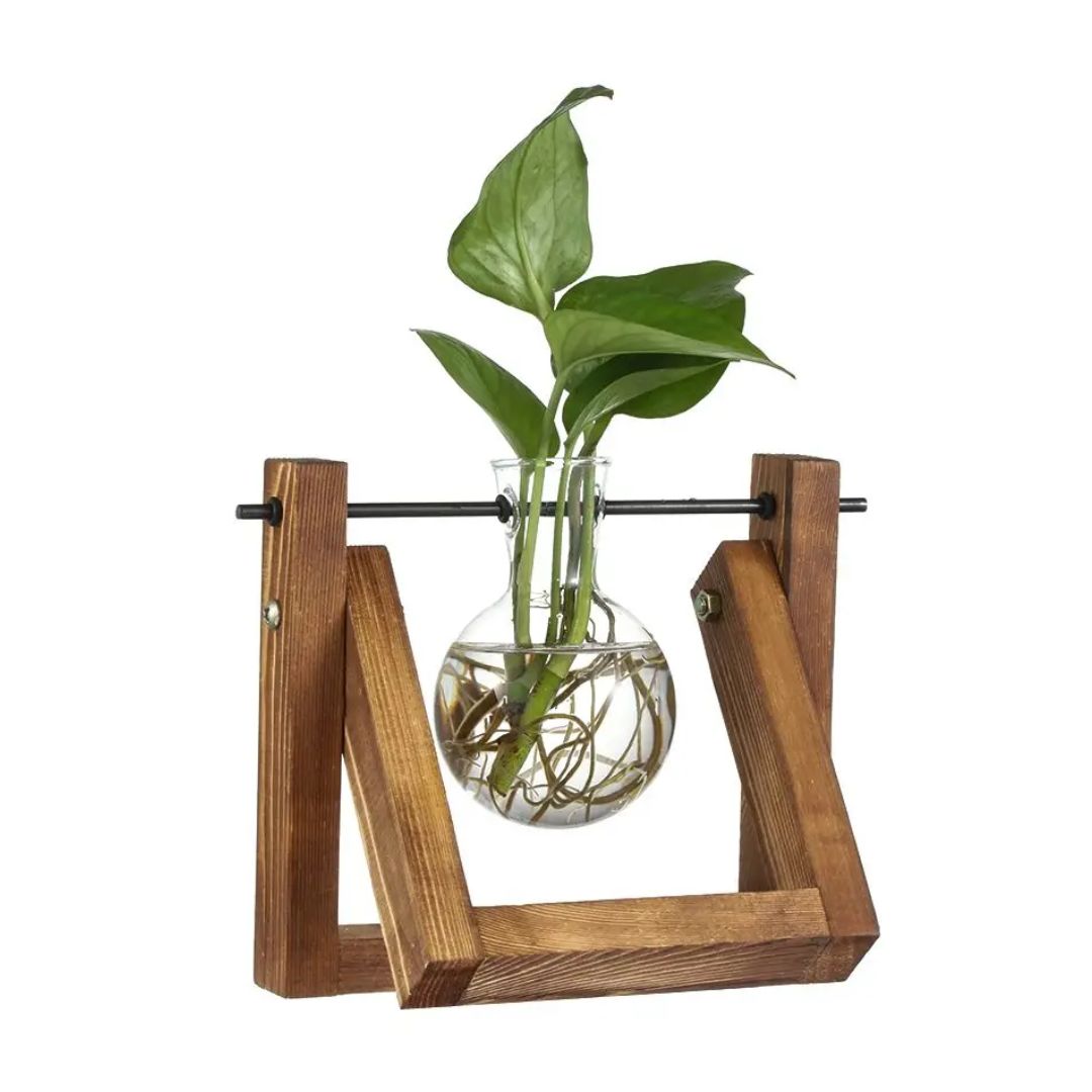 Hydroponische Bloempot met Houten Tafelblad Tray