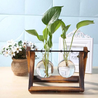 Hydroponische Bloempot met Houten Tafelblad Tray