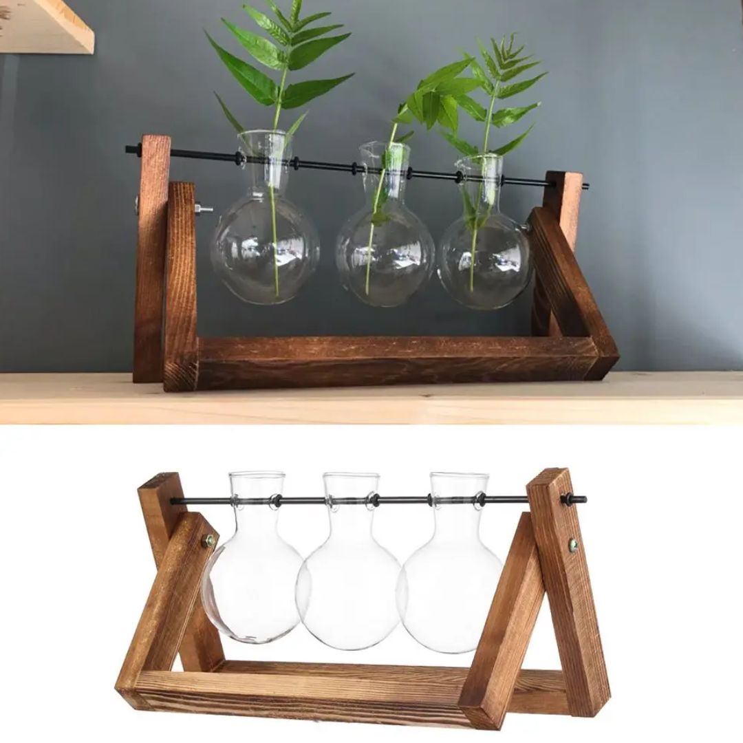 Hydroponische Bloempot met Houten Tafelblad Tray