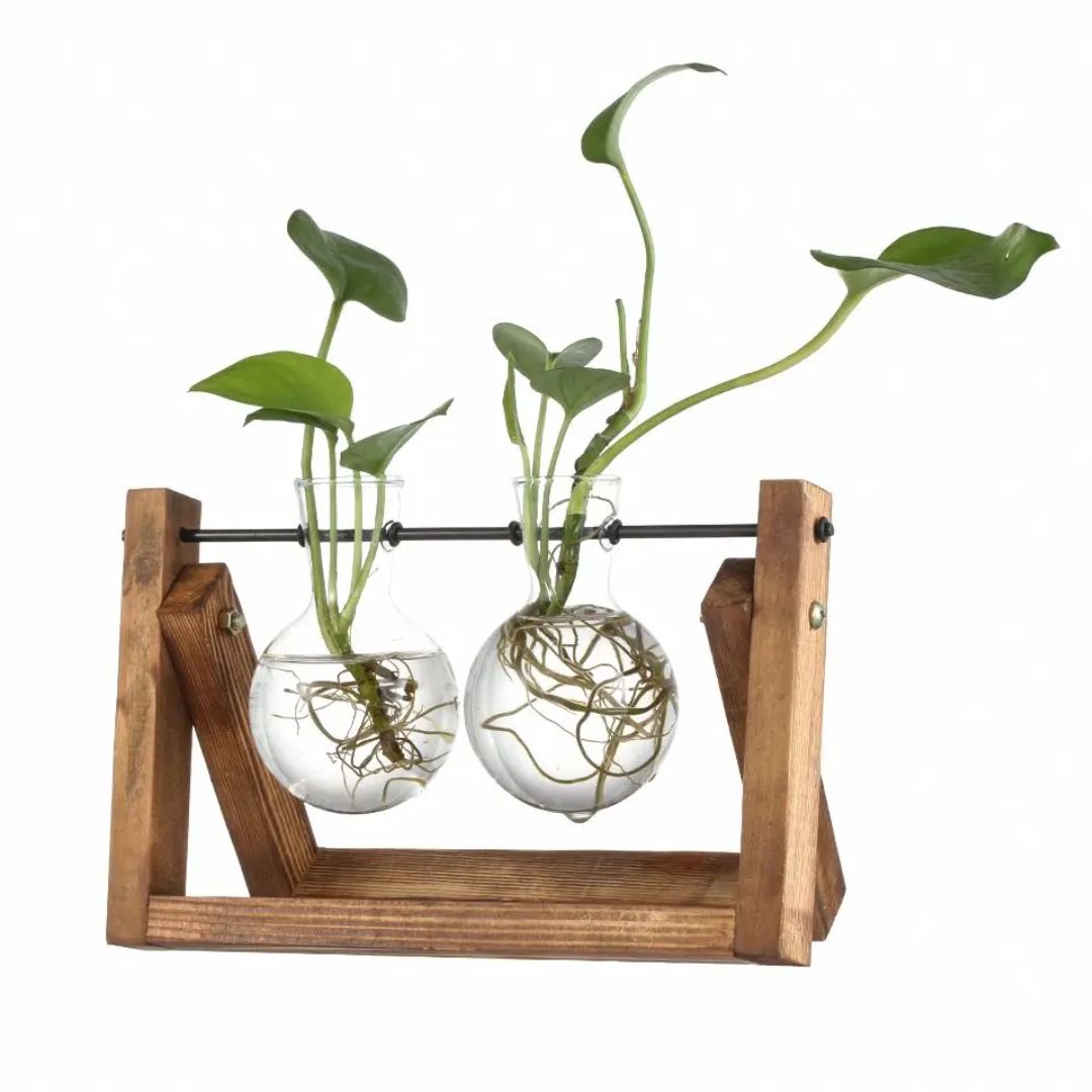 Hydroponische Bloempot met Houten Tafelblad Tray