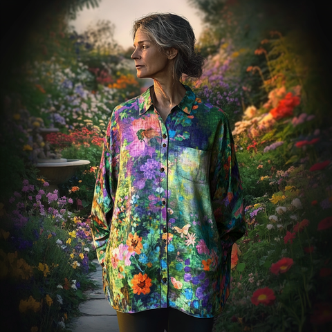 Luiza - Håndlavet Blomster Skjorte