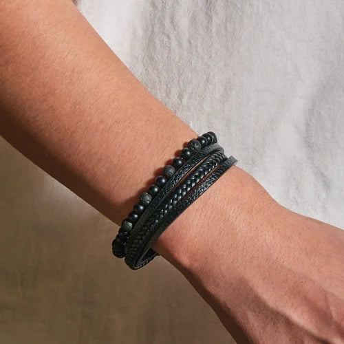 Naturlig Sten Obsidian Magnetisk Spænde Mænds Læderarmbånd