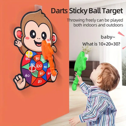 Ensemble de dart de singe mignon | Siège animal de dessin animé créatif | Toys interactifs éducatifs pour les parents éducatifs avec des balles collantes et des assen