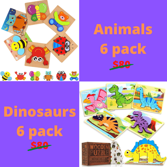 Dyr & Dinosaur Puslespil 2x 6 PACK (£90 besparelser!)