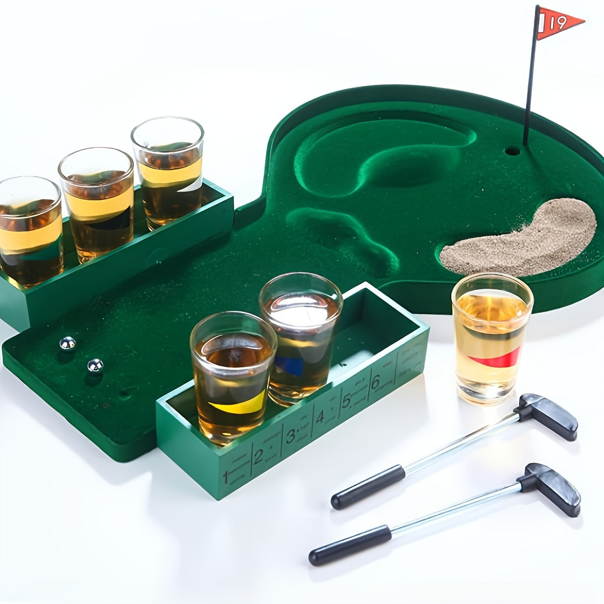 Golf trinken - Miniatur -Tischgolf -Trinkspiel mit Schnapsgläser